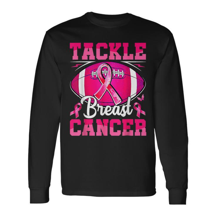 Tackle Breast Cancer Warrior Ribbon Football Support Long Sleeve T-Shirt