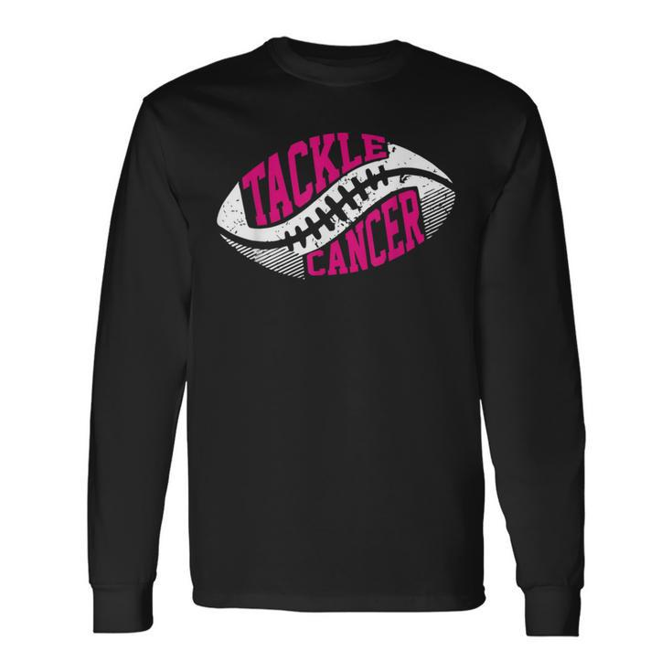 Tackle Football Ball Pink Ribbon Breast Cancer Awareness Long Sleeve T-Shirt