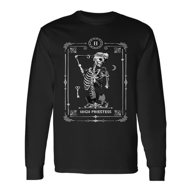 Tarot Card High Priestess Skeleton Skull Horror Goth Occult Tarot Long Sleeve T-Shirt