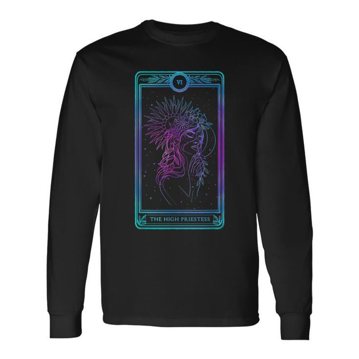 Tarot Card High Priestess Skull Bones Horror Goth Occult Tarot Long Sleeve T-Shirt Gifts ideas