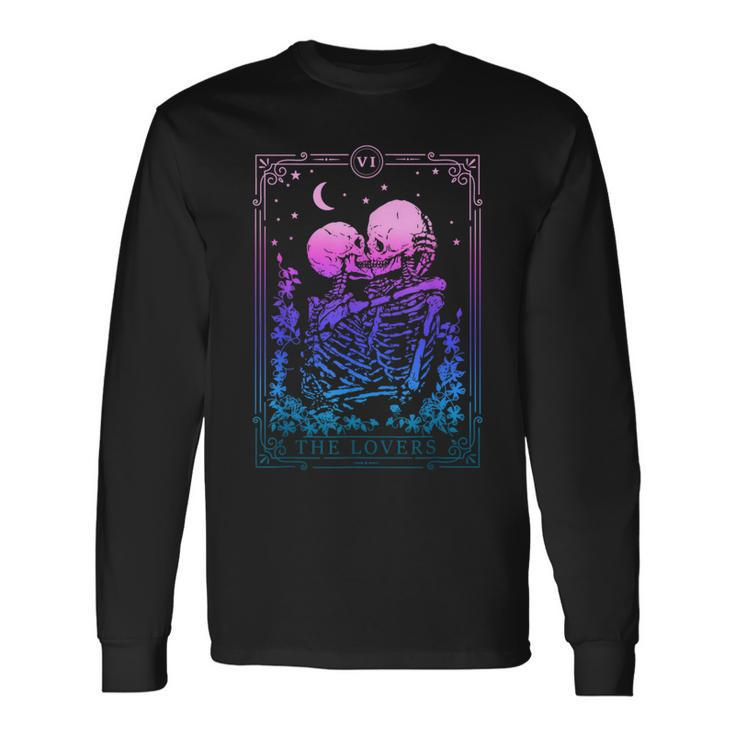 Tarot Card Kissing Skeleton Lovers Skull Bones Horror Goth Tarot Long Sleeve T-Shirt