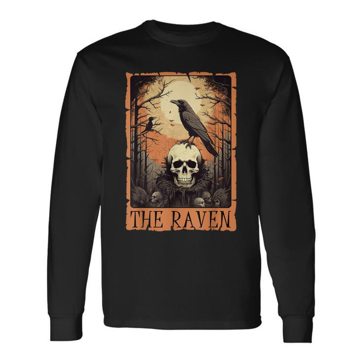 Tarot Card The Raven Crow Skull Spooky Halloween Long Sleeve T-Shirt