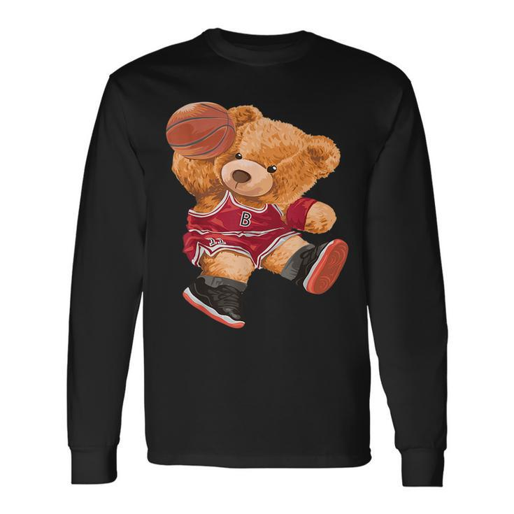 Teddy Bear Basketball Slam Dunk Sport Cute Cartoon Teddy Bear Long Sleeve T-Shirt T-Shirt