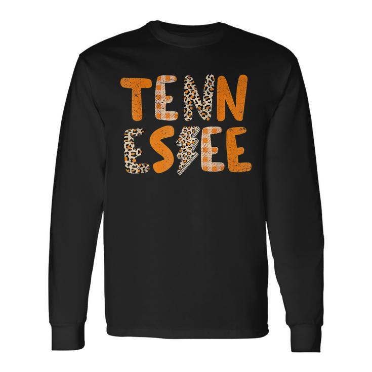 Tennessee State Flag Orange Plaid Leopard Long Sleeve T-Shirt