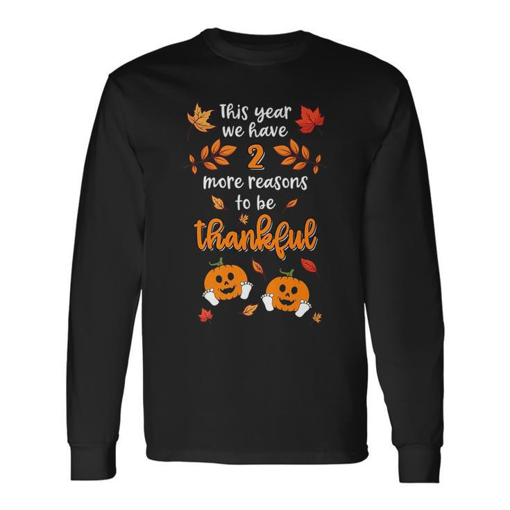 Thanksgiving Twin Baby Pregnancy Announcement Pumpkin Long Sleeve T-Shirt T-Shirt