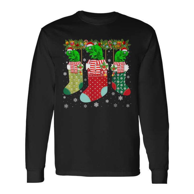 Three Chameleon In Socks Ugly Christmas Sweater Party Long Sleeve T-Shirt