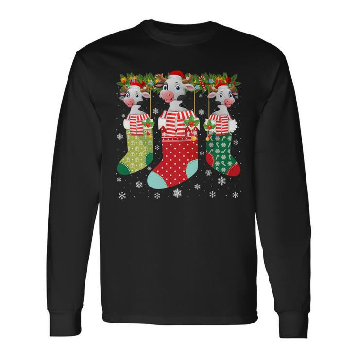 Three Cow In Socks Ugly Christmas Sweater Party Long Sleeve T-Shirt