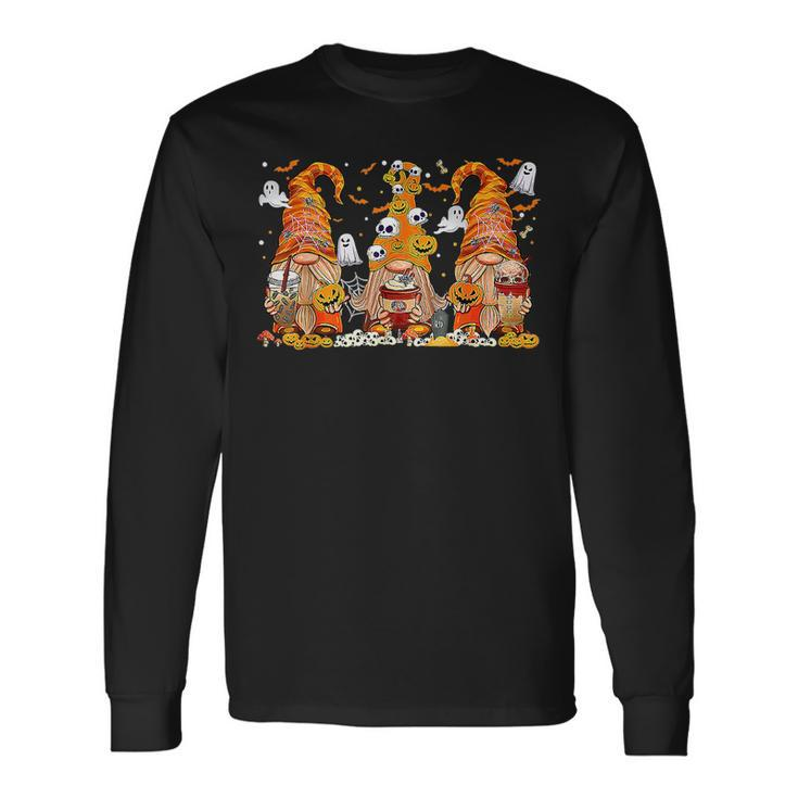 Three Gnomes Scary Pumpkin Spice Latte Skull Ghost Halloween Long Sleeve T-Shirt T-Shirt
