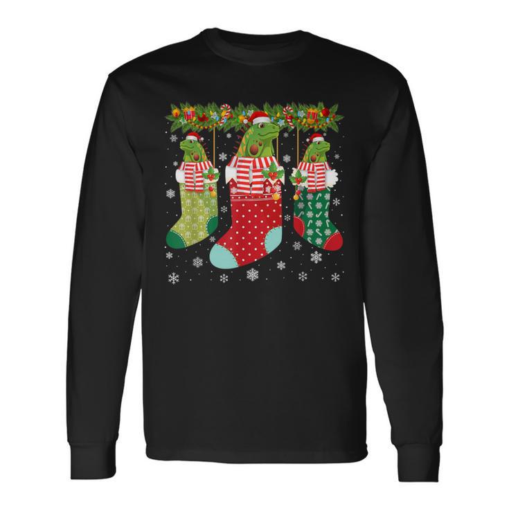 Three Iguana In Socks Ugly Christmas Sweater Party Long Sleeve T-Shirt