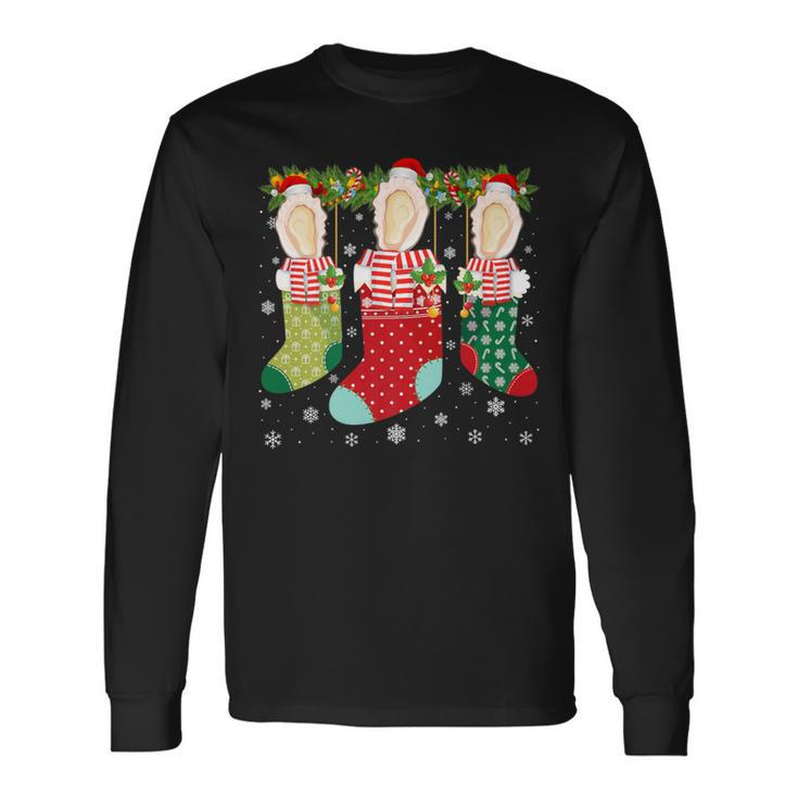 Three Oyster In Socks Ugly Christmas Sweater Party Long Sleeve T-Shirt