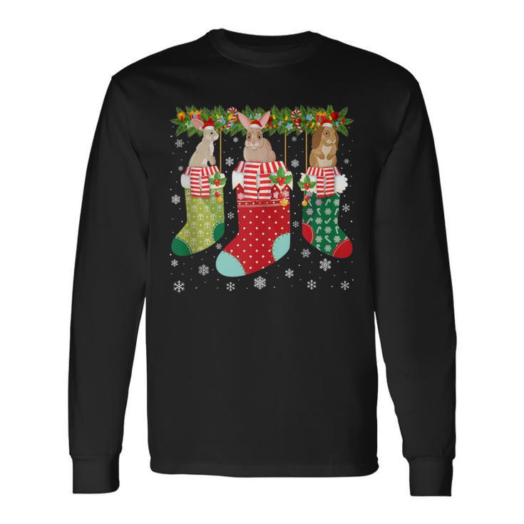 Three Rabbit In Socks Ugly Christmas Sweater Party Long Sleeve T-Shirt