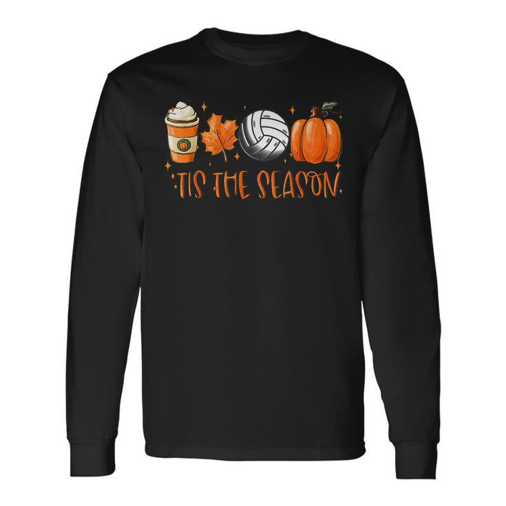Tis The Season Pumpkin Leaf Latte Fall Volleyball Long Sleeve