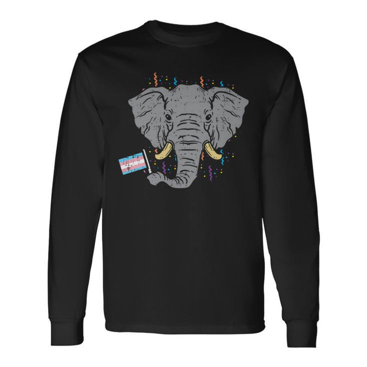 Transgender Flag Elephant Lgbt Trans Pride Stuff Animal Long Sleeve T-Shirt