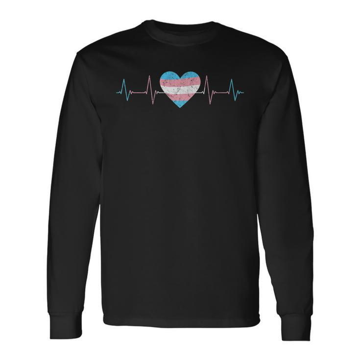 Transgender Heartbeat Trans Flag Ekg Pulse Line Pride Month Long Sleeve T-Shirt T-Shirt