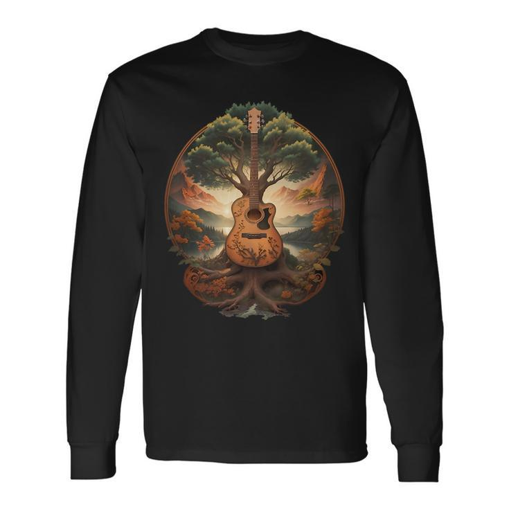 Tree Of Life Acoustic Guitar By The Lake Long Sleeve T-Shirt T-Shirt