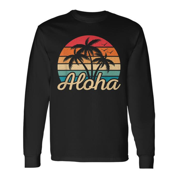 Tropical Hawaiian Retro Palm Tree Sunset Aloha Hawaii Beach Long Sleeve T-Shirt T-Shirt