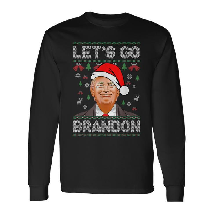 Trump Ugly Christmas Sweater Let's Go Bradon Meme Xmas Long Sleeve T-Shirt