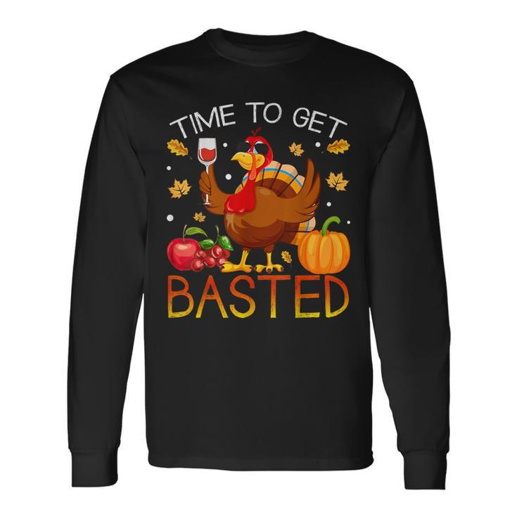 Turkey Time To Get Basted Retro Happy Thanksgiving Women Long Sleeve T-Shirt
