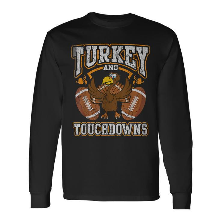 Turkey And Touchdowns Football Retro Thanksgiving Boys Long Sleeve T-Shirt