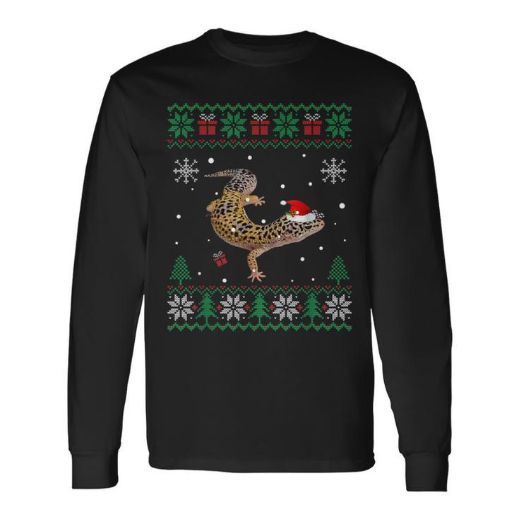 Ugly Christmas Pajama Sweater Leopard Gecko Animals Lover Long Sleeve T-Shirt