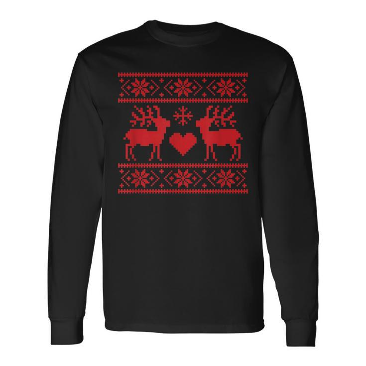 Ugly Christmas Sweater Deer And Hearts Long Sleeve T-Shirt Gifts ideas