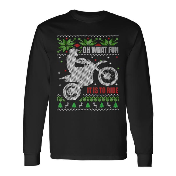 Ugly Christmas Sweater Dirt Bike Motorcycle Motocross Biker Long Sleeve T-Shirt