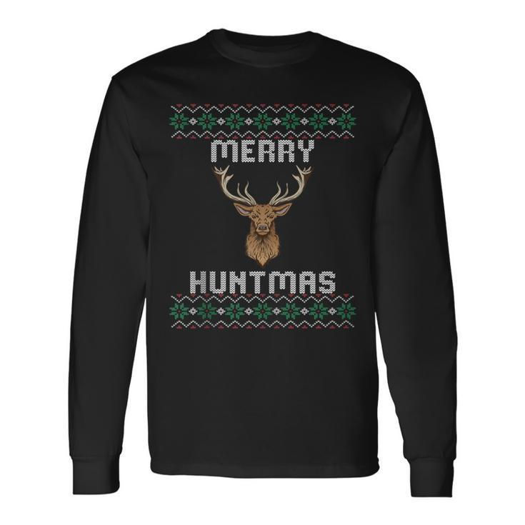 Ugly Christmas Sweater Hunting Merry Huntmas Long Sleeve T-Shirt