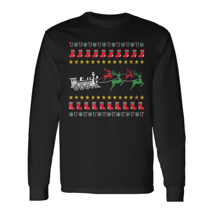 Ugly Christmas Sweater For Model Train Lover Long Sleeve T-Shirt