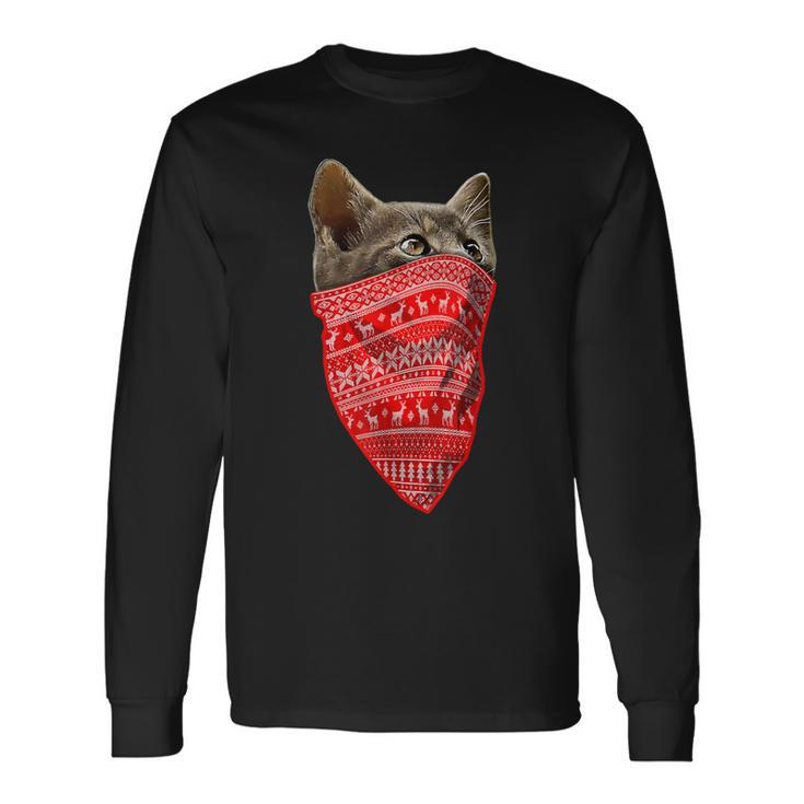 Ugly Christmas Sweater Pattern Christmas Cat For Men Long Sleeve T-Shirt Gifts ideas