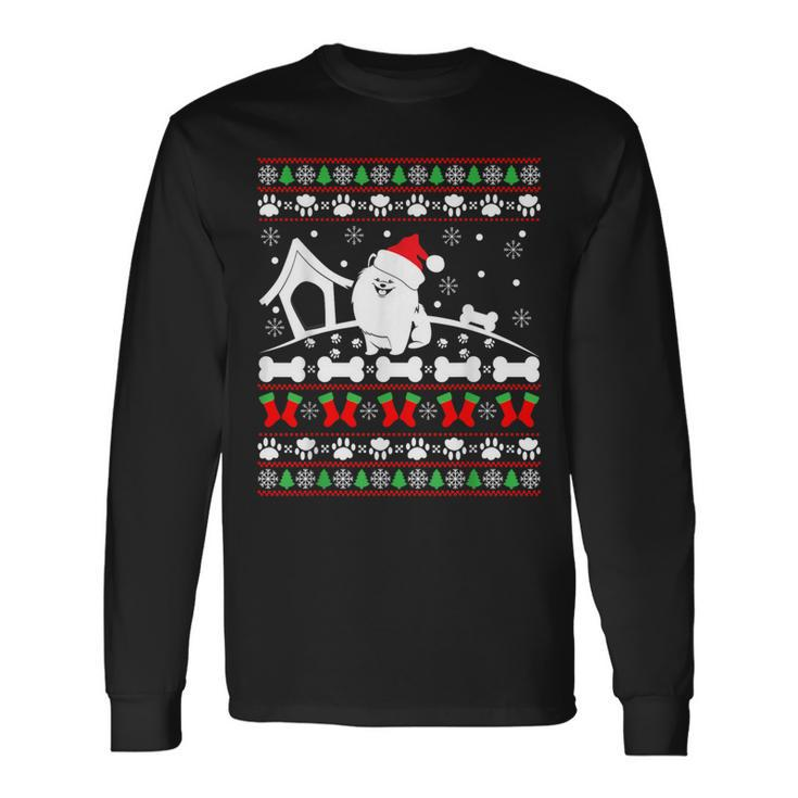Ugly Christmas Sweater Pomeranian Dog Long Sleeve T-Shirt