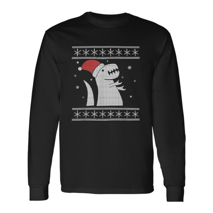 Ugly Christmas Sweater Style Dinosaur In The Snow Long Sleeve T-Shirt