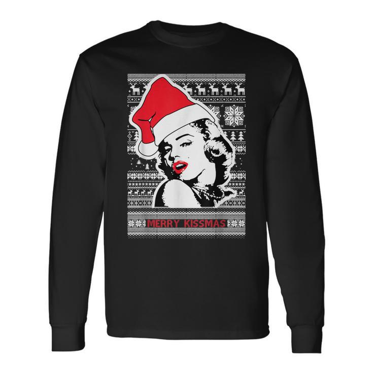 Ugly Christmas Sweater Style Merry Kissmas Long Sleeve T-Shirt