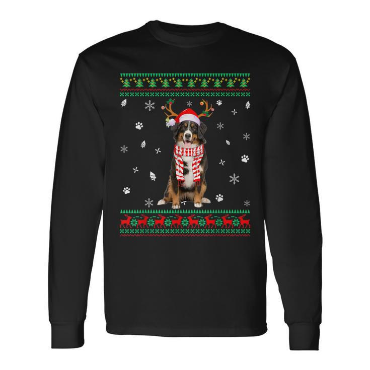 Ugly Sweater Christmas Bernese Mountain Dog Santa Reindeer Long Sleeve T-Shirt