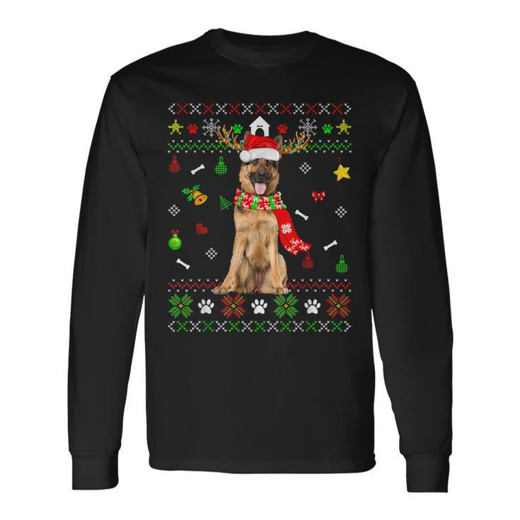Ugly Sweater Christmas German Shepherd Dog Puppy Xmas Pajama Long Sleeve T-Shirt