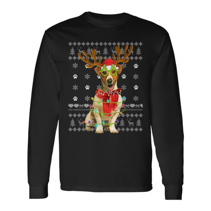 Ugly Sweater Christmas Lights Jack Russell Terrier Dog Puppy Long Sleeve T-Shirt