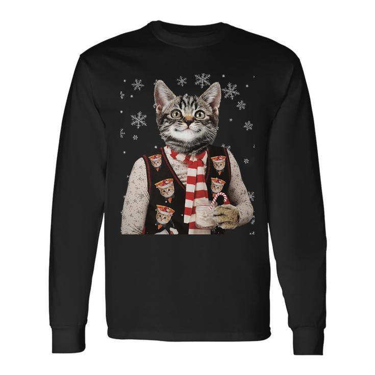 Ugly Sweater Party Hipster Cat Long Sleeve T-Shirt