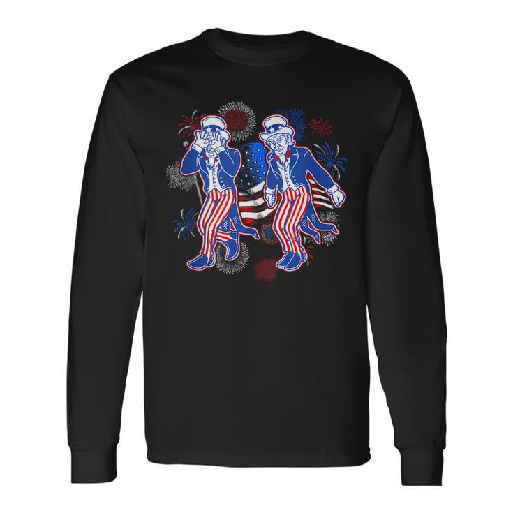 Uncle Sam Griddy Dance 4Th Of July Usa Flag Fireworks Long Sleeve T-Shirt T-Shirt