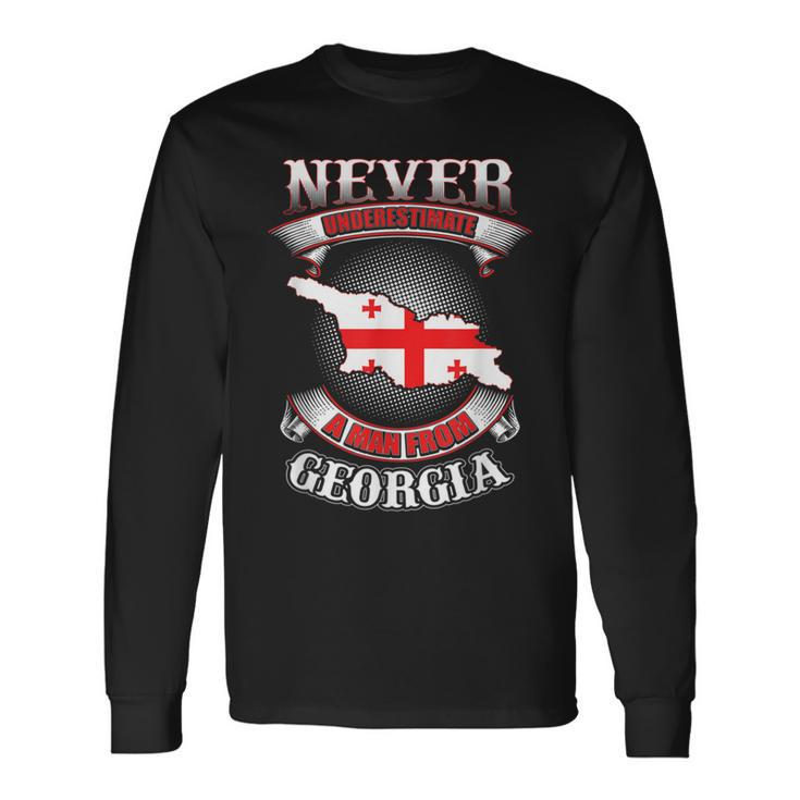 Never Underestimate Georgia Georgia Country Map Long Sleeve T-Shirt