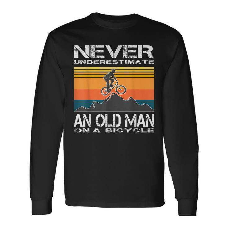 Never Underestimate An Old Man On A Bicycle Cycling Vintage Long Sleeve T-Shirt