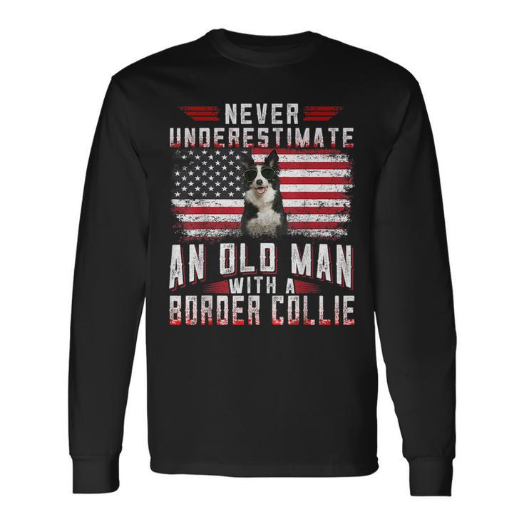 Never Underestimate An Old Man With A Border Collie Vintage Old Man Long Sleeve T-Shirt T-Shirt