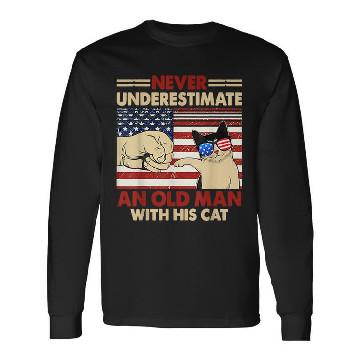 Never Underestimate An Old Man With His Cat Long Sleeve T-Shirt