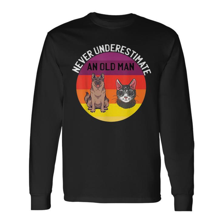 Never Underestimate An Old Man With German Shepherd Cat Long Sleeve T-Shirt