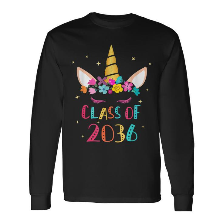 Unicorn Class Of 2036 Kindergarten Grow With Me Graduation Long Sleeve T-Shirt Gifts ideas