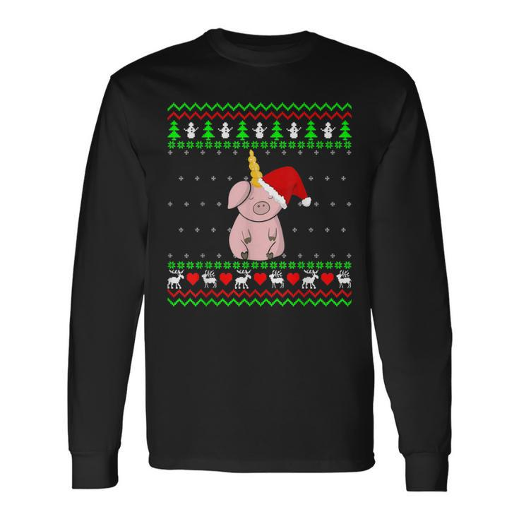 Unicorn Pig Ugly Christmas Sweater Long Sleeve T-Shirt Gifts ideas