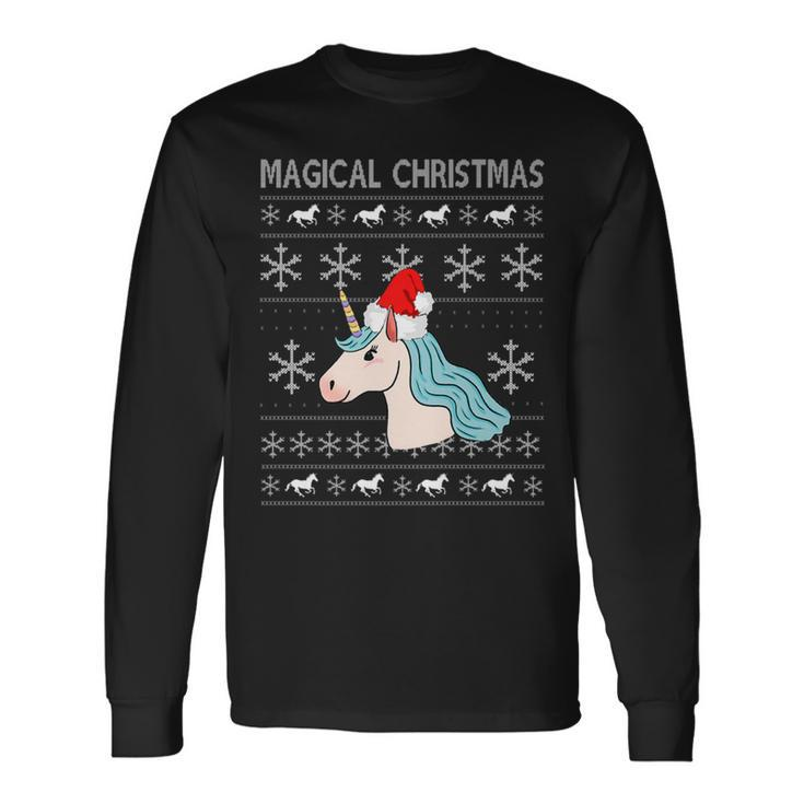 Unicorn Ugly Christmas Sweater Magical Holiday Illustration Long Sleeve T-Shirt