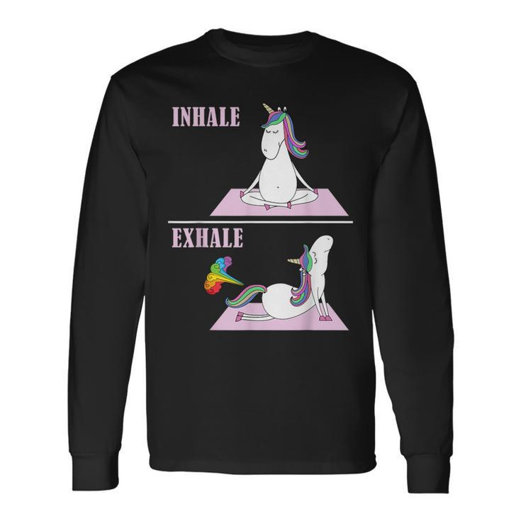 Unicorn Yoga Inhale Exhale Fart Long Sleeve T-Shirt