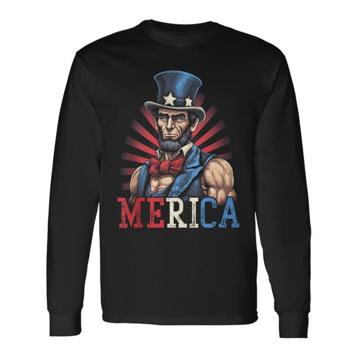 Usa 4Th Of July Abraham Lincoln Workout Muscles Long Sleeve T-Shirt T-Shirt