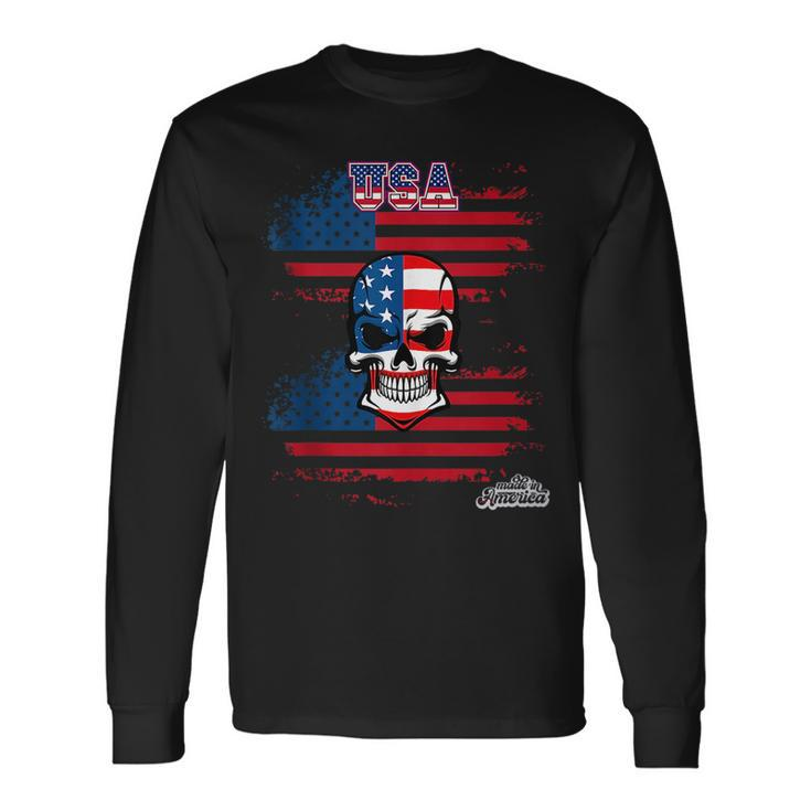 Usa American Flag Skull 4Th Of July Made In America Long Sleeve T-Shirt T-Shirt