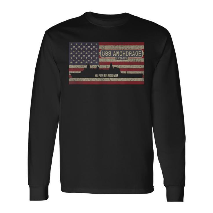 Uss Anchorage Lpd-23 Amphibious Transport Dock Usa Flag Long Sleeve T-Shirt