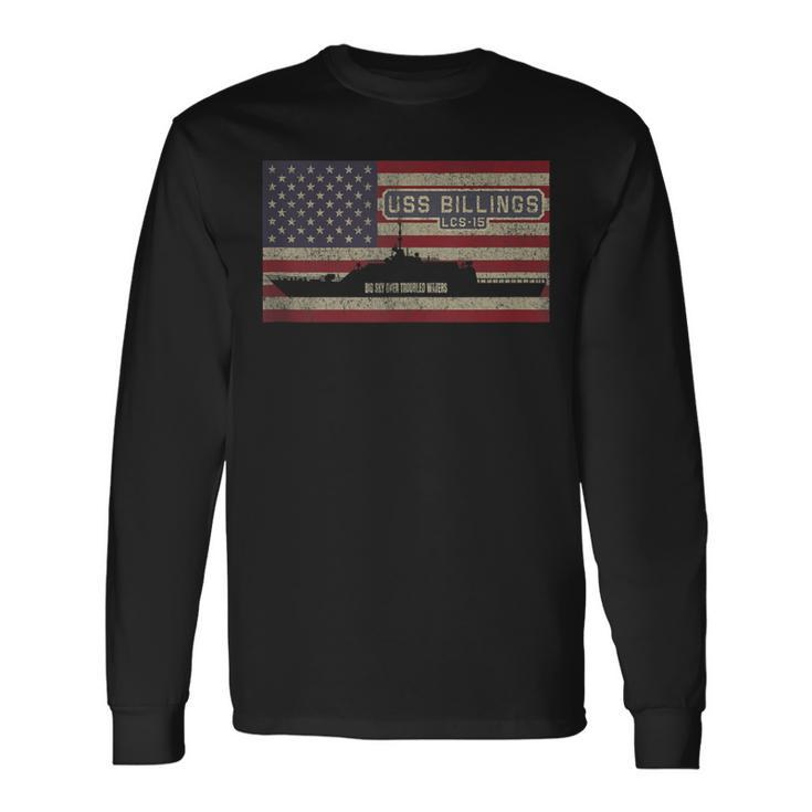 Uss Billings Lcs-15 Littoral Combat Ship Usa American Flag Long Sleeve T-Shirt